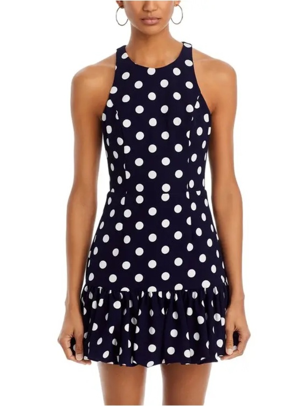 Aqua Polka Dot Bubble Hem Mini Dress in Navy/White Small